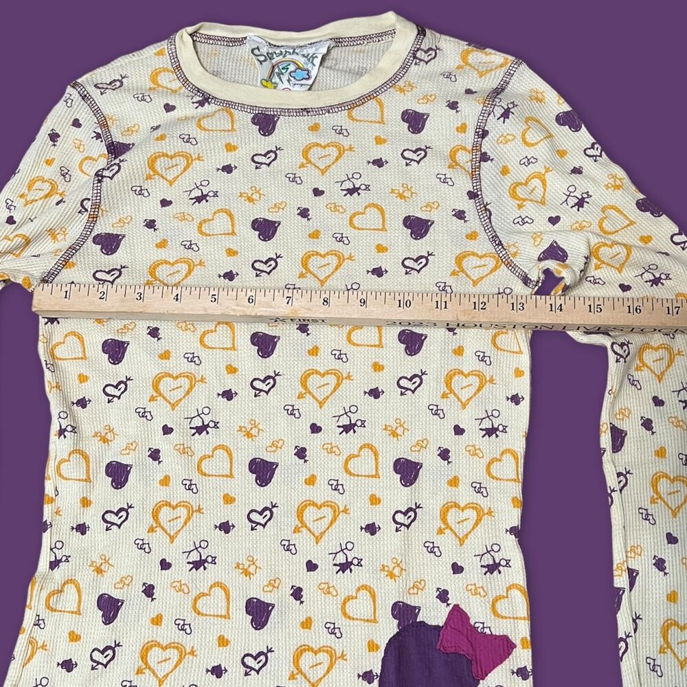 Vintage Y2K Emo Scrapbook Heart Doodles Long Sleeve Thermal Shirt - Size Small - Picture 7 of 8